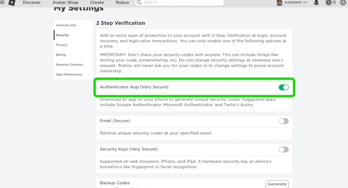 How to Disable 2FA on Roblox